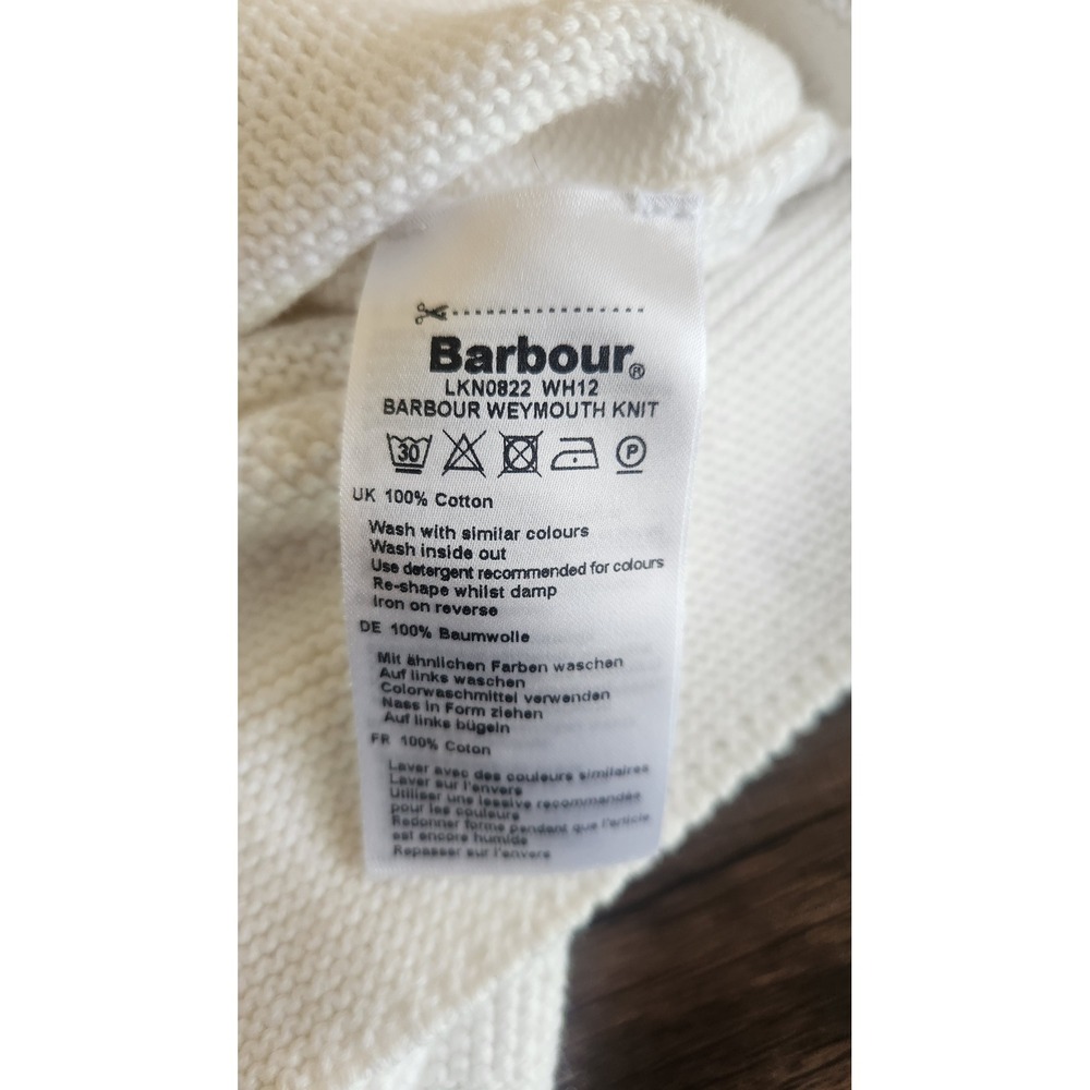Barbour Weymouth Knit White Cotton Cableknit Diamond Sweater Womens US 8 (M) - Picture 7 of 9